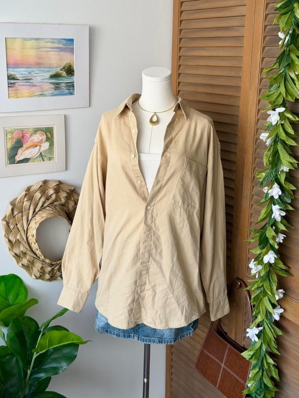 butter yellow button up shirt